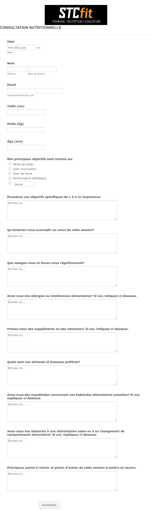 Formulaire De Consultation En Nutrition