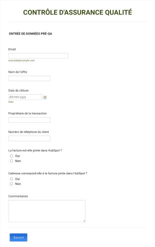 Formulaire De Contrôle D'assurance Qualité