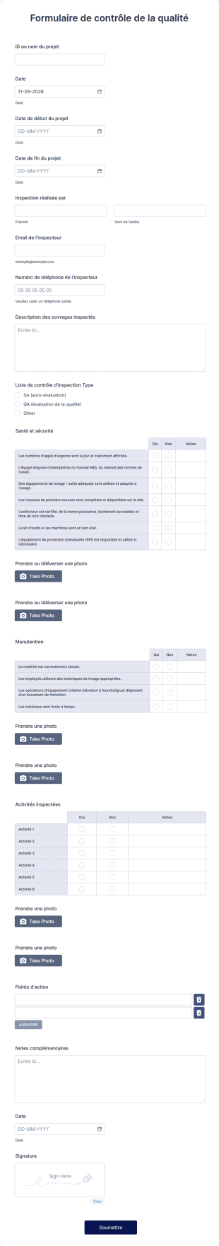 Formulaire De Contrôle De La Qualité