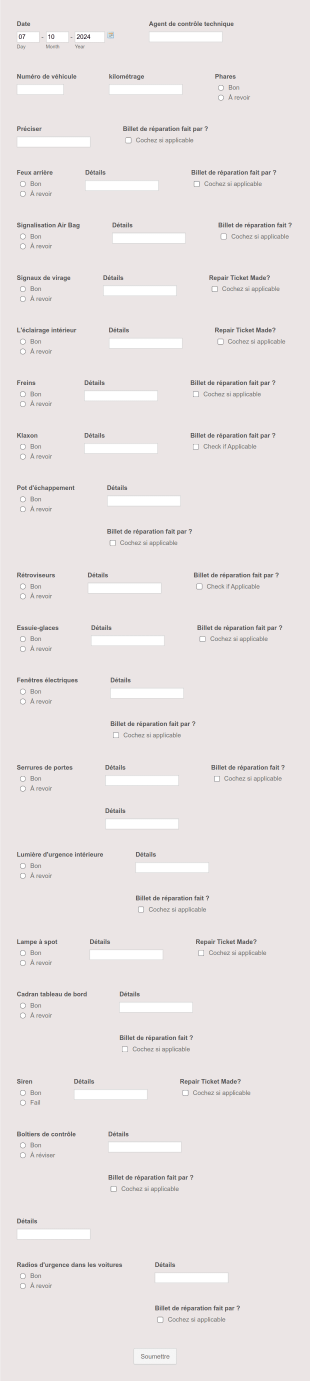 Formulaire De Contrôle Hebdomadaire Des Véhicules Form Template