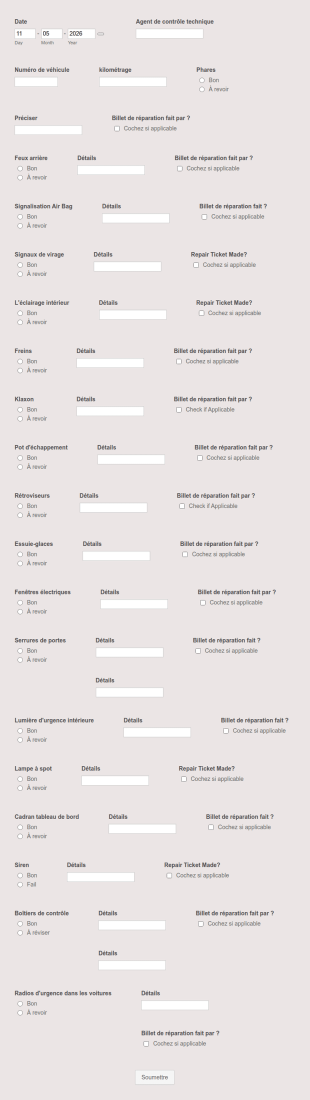 Formulaire De Contrôle Hebdomadaire Des Véhicules