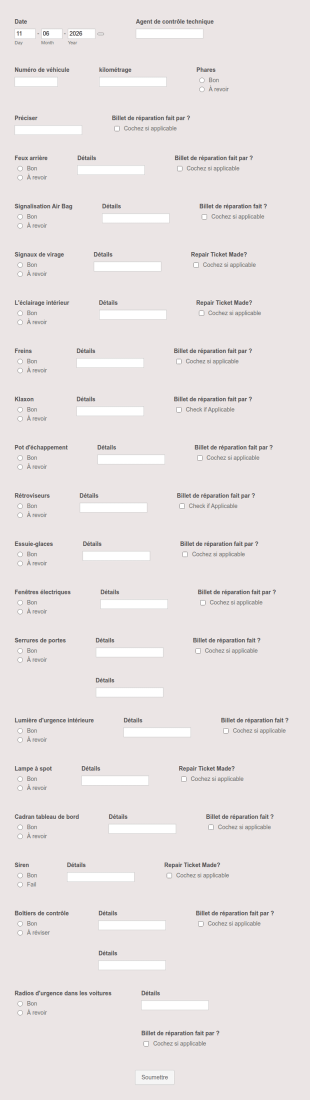 Formulaire De Contrôle Hebdomadaire Des Véhicules