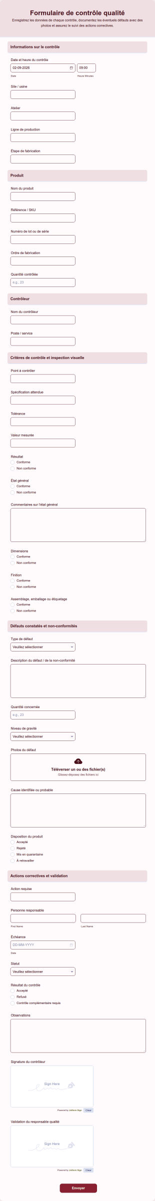 Formulaire De Contrôle Qualité