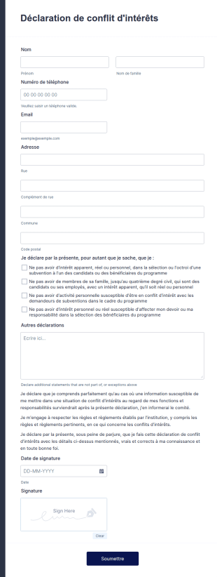 Formulaire De Déclaration De Non Conflit D'intérêt