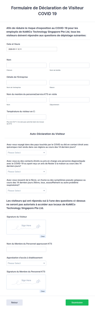 Formulaire De Déclaration De Visiteur COVID 19