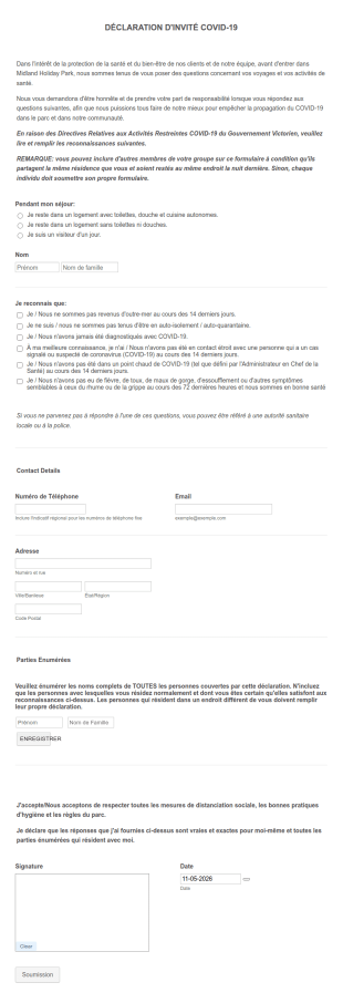 Formulaire De Déclaration D'Invité COVID 19