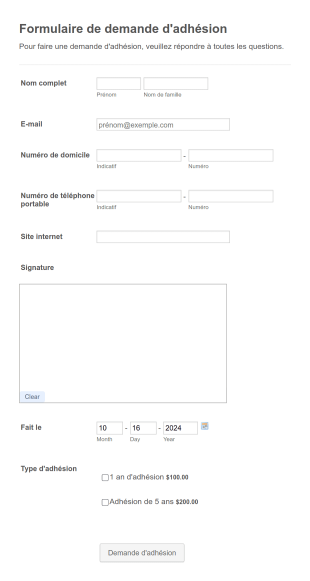 Formulaire De Demande D'adhésion Form Template