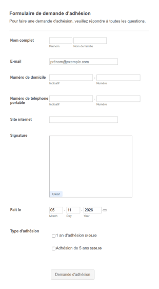 Formulaire De Demande D'adhésion