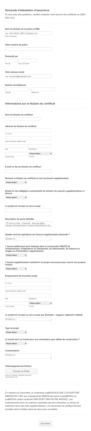 Formulaire De Demande D'attestation D'assurance