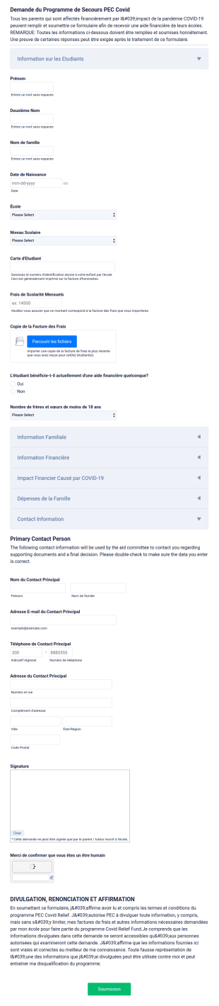 Formulaire De Demande De Bourse De Secours COVID 19