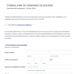 Formulaire De Demande  De Bourse Form Template