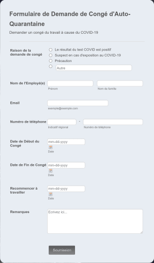 Formulaire De Demande De Congé D'Auto Quarantaine Form Template