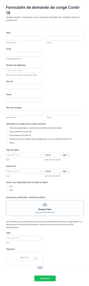 Formulaire De Demande De Congés Covid 19