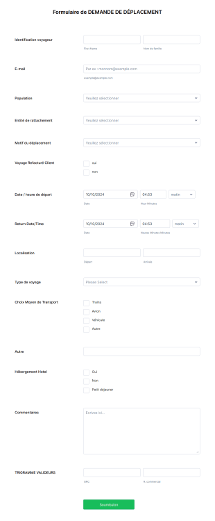 Formulaire De DEMANDE DE DÉPLACEMENT Form Template