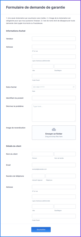 Formulaire De Demande De Garantie Form Template
