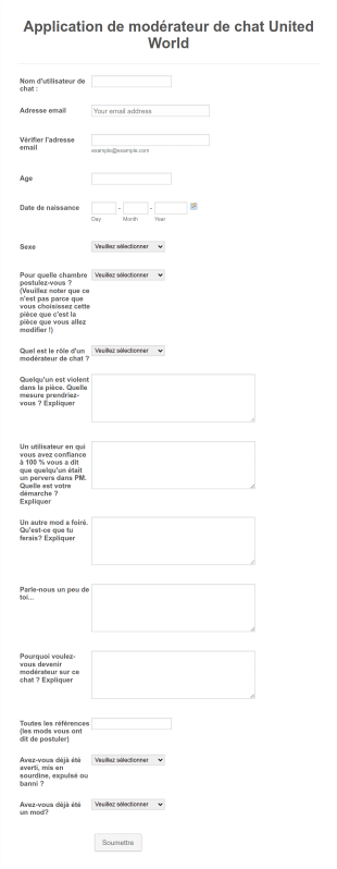 Formulaire De Demande De Modérateur Pour Le Chat Form Template