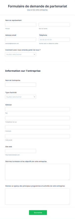 Formulaire De Demande De Partenariat Form Template
