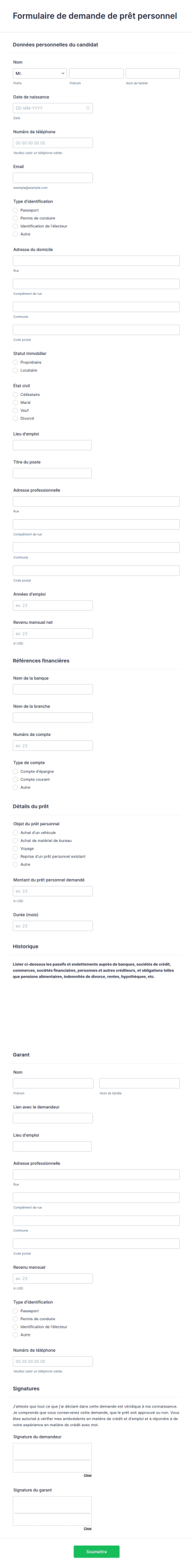 Formulaire De Demande De Prêt Personnel