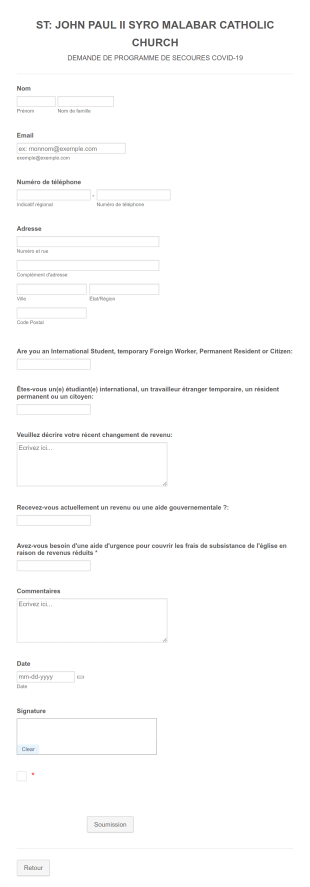 Formulaire De Demande De Programme De Secours COVID 19
