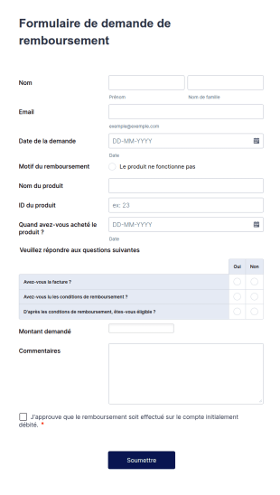 Formulaire De Demande De Remboursement