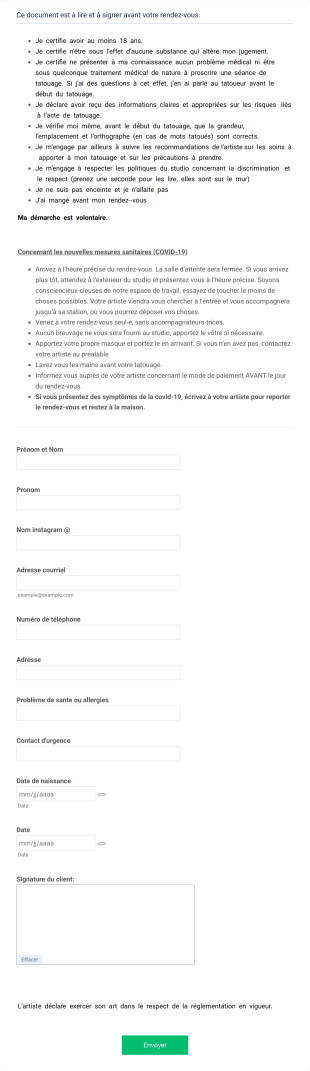Formulaire De Demande De Rendez Vous Tatouage
