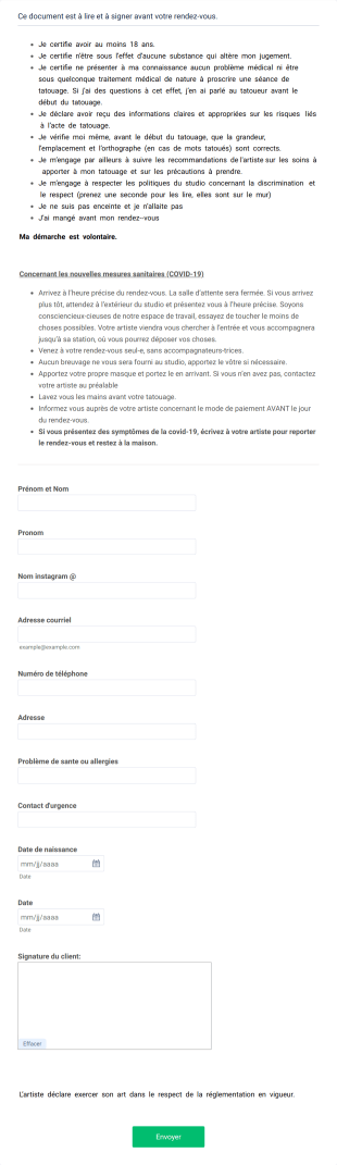 Formulaire De Demande De Rendez Vous Tatouage Form Template