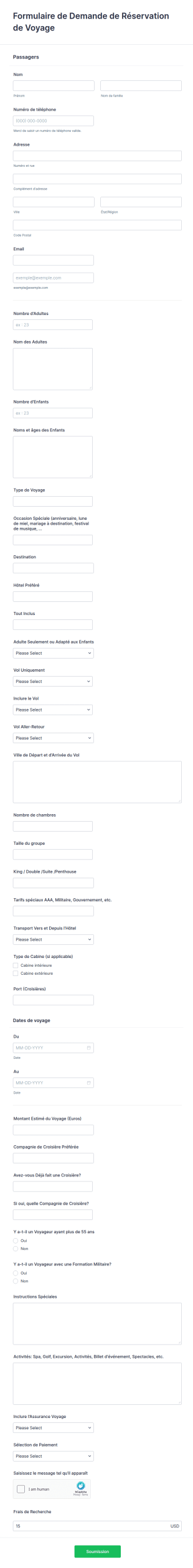 Formulaire De Demande De Réservation De Voyage Xstream/Paycation