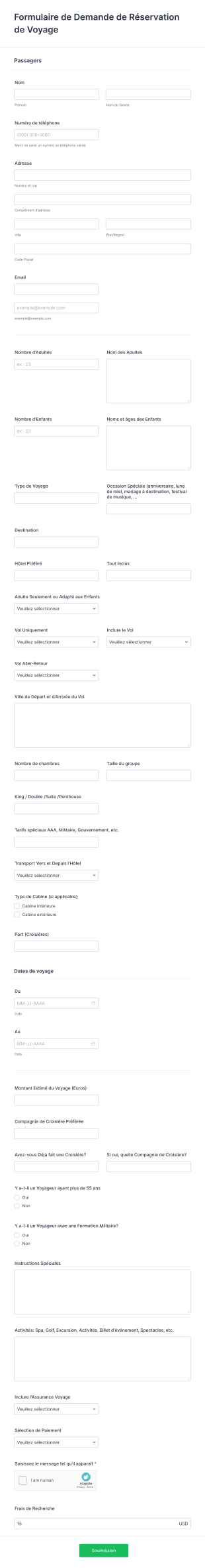 Formulaire De Demande De Réservation De Voyage Xstream/Paycation Form Template