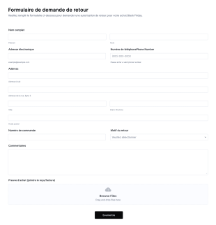 Formulaire De Demande De Retour Black Friday Form Template