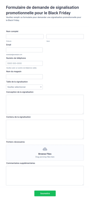 Formulaire De Demande De Signalisation Promotionnelle Pour Le Black Friday