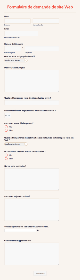 Formulaire De Demande De Site Web