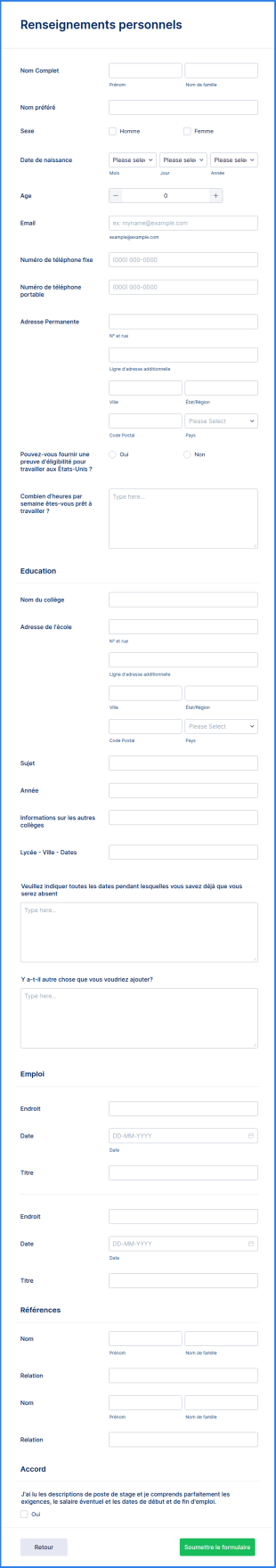 Formulaire De Demande De Stage En Ligne