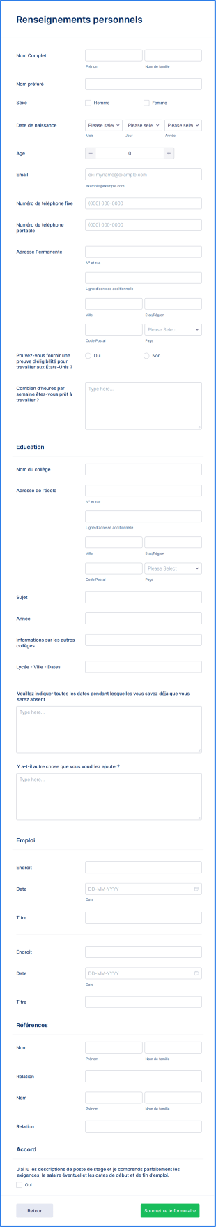 Formulaire De Demande De Stage En Ligne
