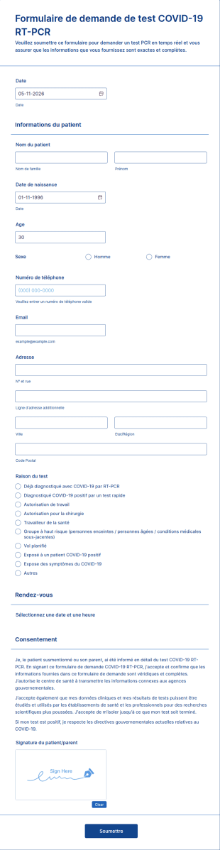 Formulaire De Demande De Test COVID 19 RT PCR