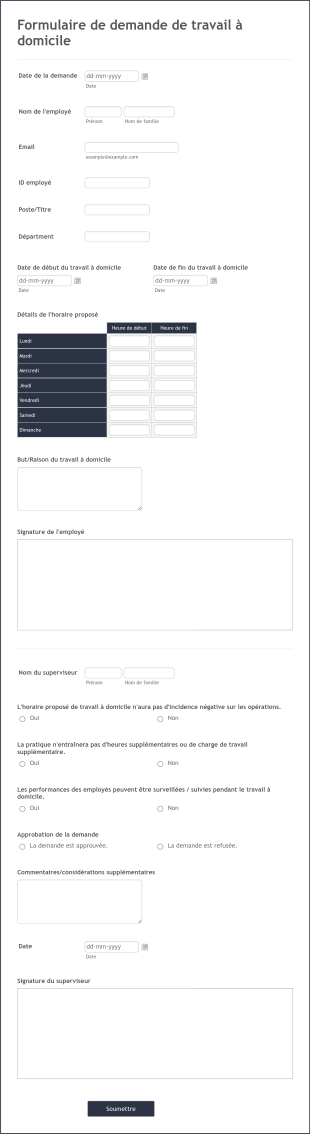 Formulaire De Demande De Travail à Domicile Form Template