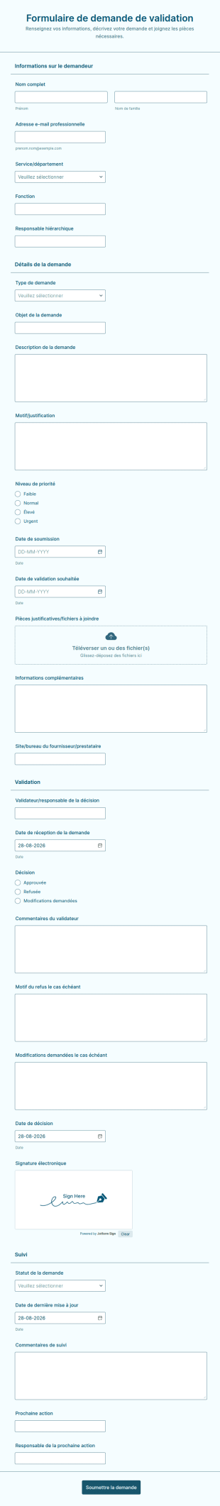 Formulaire De Demande De Validation