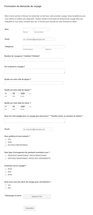 Formulaire De Demande De Voyage