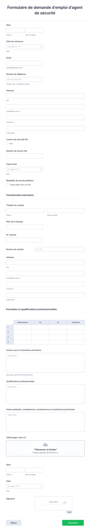Formulaire De Demande D'emploi D'agent De Sécurité
