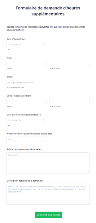 Formulaire De Demande D'heures Supplémentaires Form Template