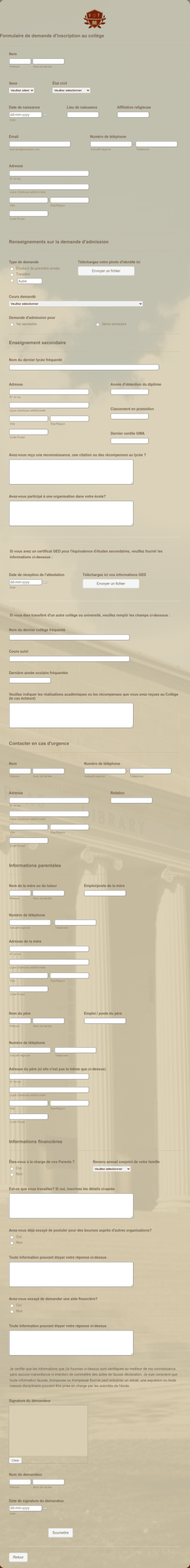 Formulaire De Demande D'inscription Au Collège