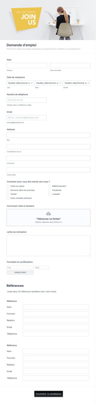Formulaire De Demande D'un Emploi Form Template