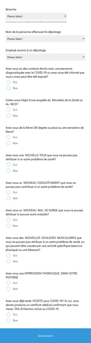 Formulaire De Dépistage Quotidien COVID 19