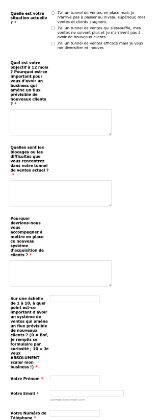 Formulaire De Diagnostique Tunnel De Vente Form Template