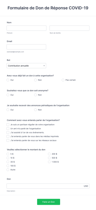 Formulaire De Don De Réponse COVID 19 Form Template