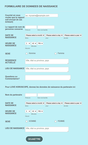 Formulaire De Données Du Site D'astrologie Horoscope