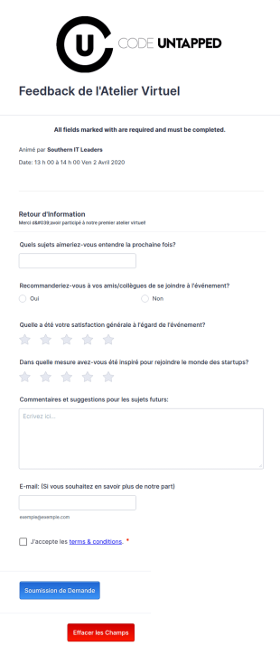Formulaire De Feedback De L'Atelier Virtuel
