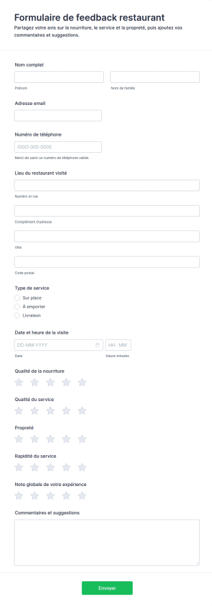 Formulaire De Feedback Pour Restaurant