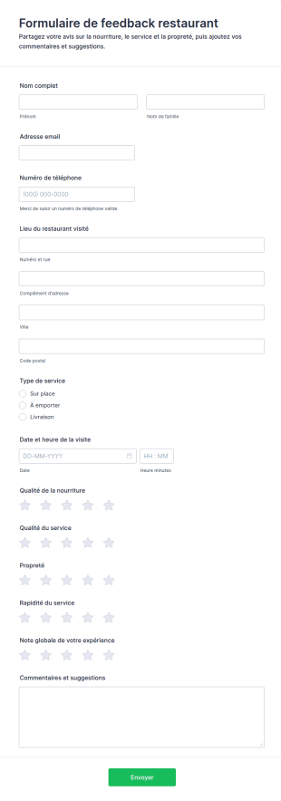 Formulaire De Feedback Pour Restaurant