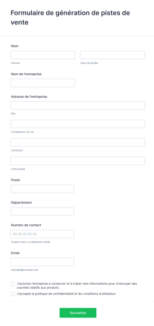 Formulaire De Génération De Prospects Form Template