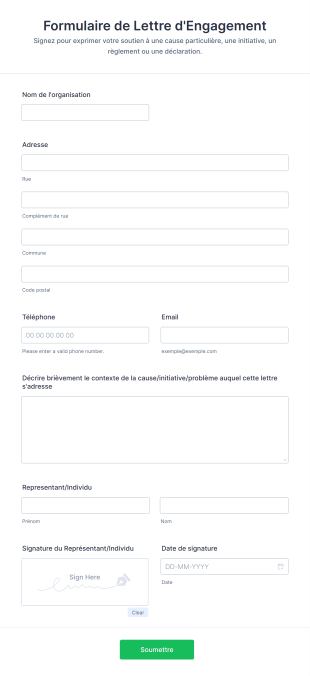 Formulaire de Lettre d'Engagement Modèle du formulaire | Jotform